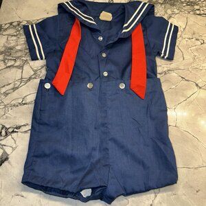 VINTAGE C.I. CASTRO BABY BOY Dark Blue Nautical Romper Size 24M Navy Made In USA